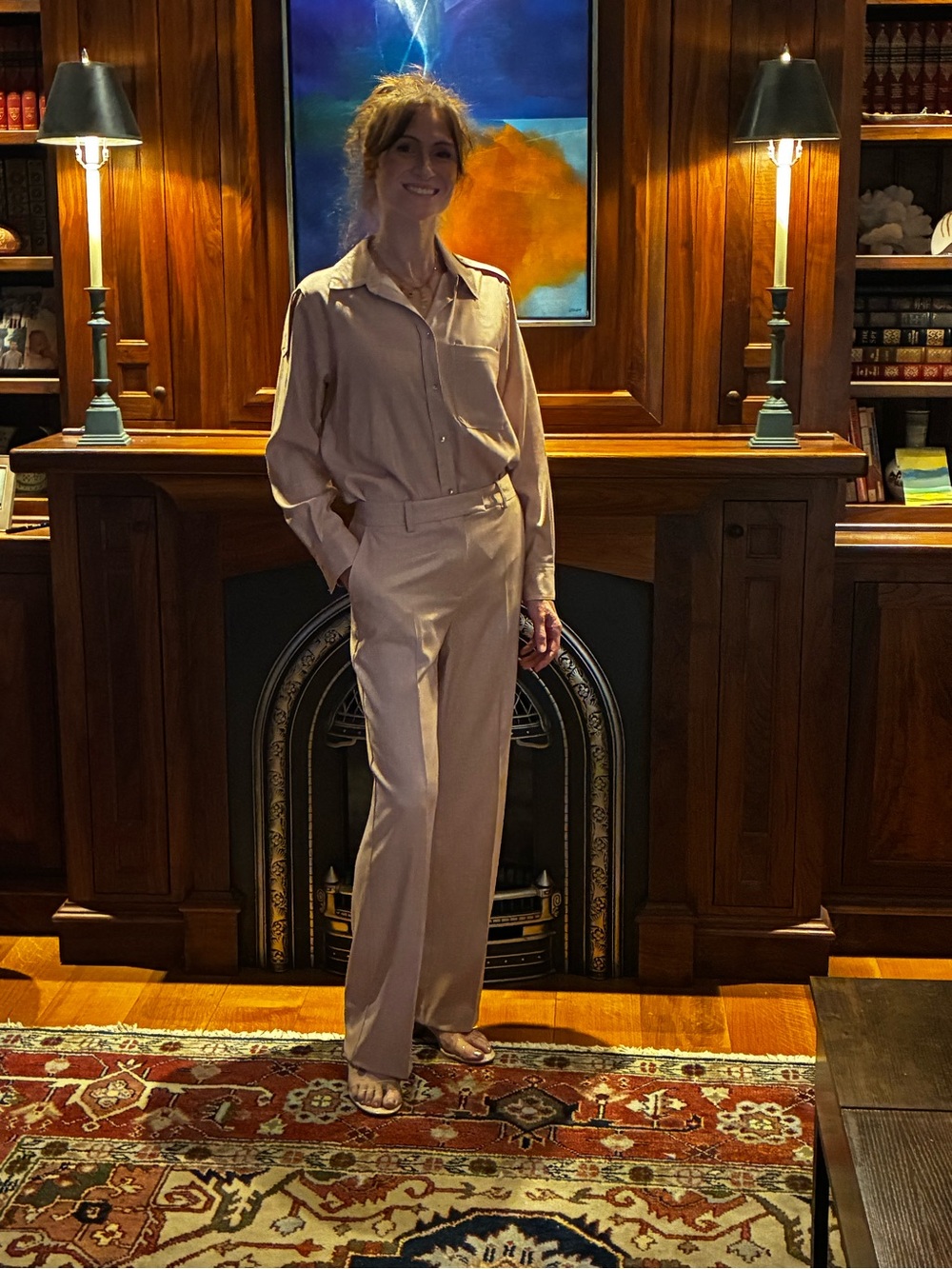 Women's blush Wide-Leg Trousers and Shirt Set from Zara